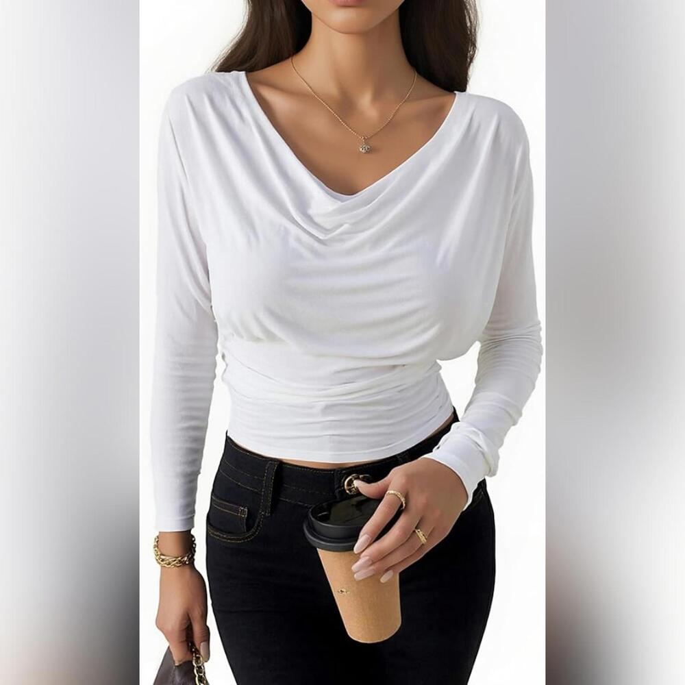 NWT ROSCHICO Cowl Neck Ruched Long Sleeve Loose Shoulder Blouse, 2XL (18-20)